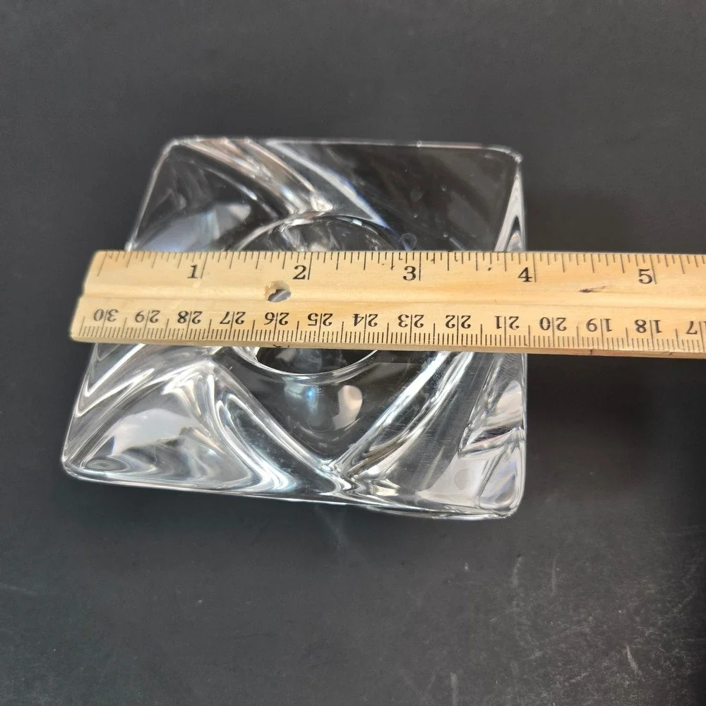 Orrefors Sweden Crystal Diamond Votive Candle Holder Anne Nilsson Signed Square